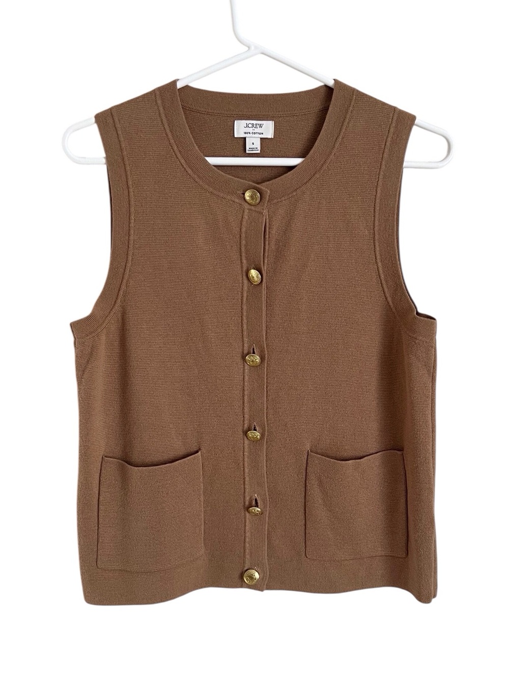 J Crew Tan Sweater Vest Button Front Preppy Normcore Classic Cotton Small